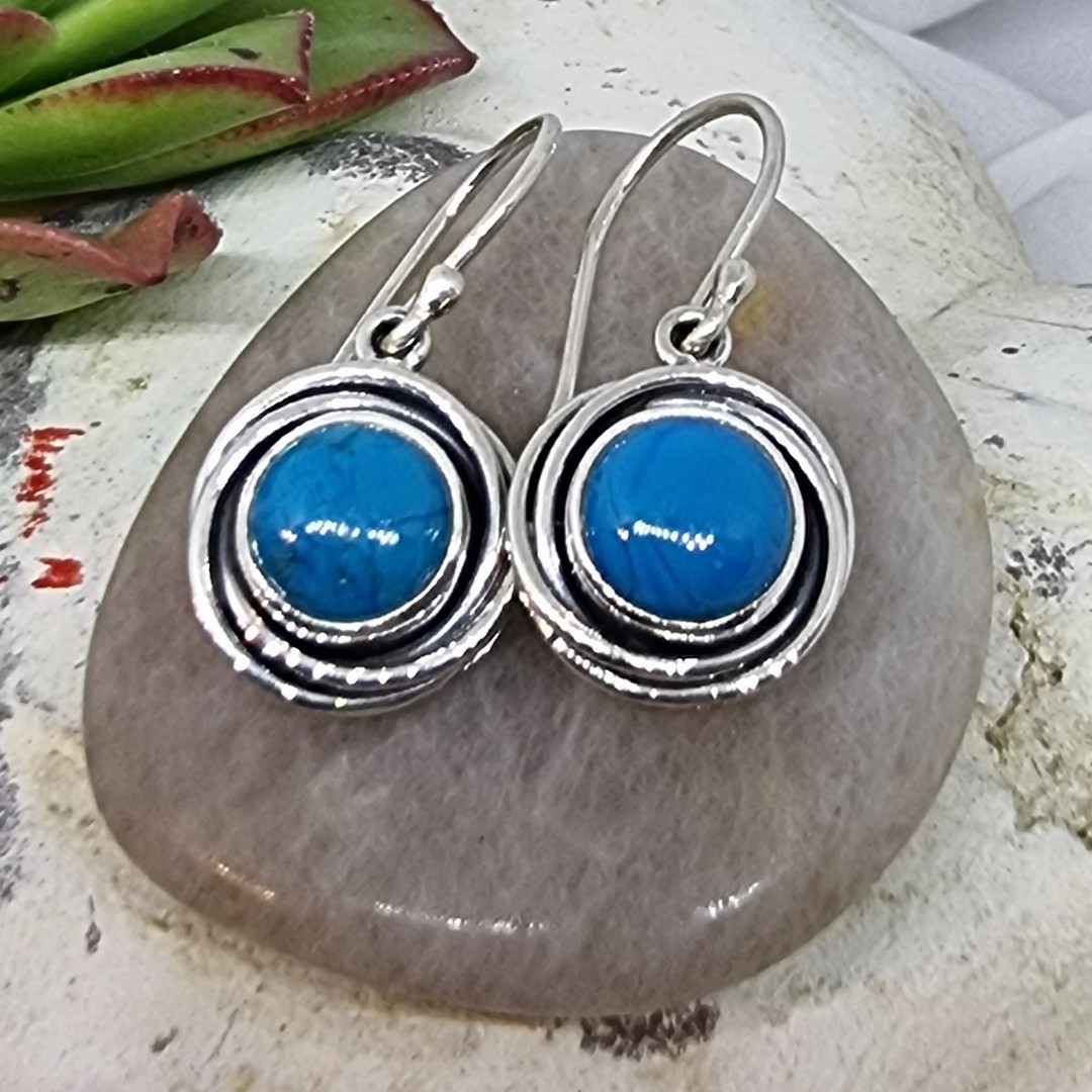 Sterling silver turquoise earrings, hook style image 2