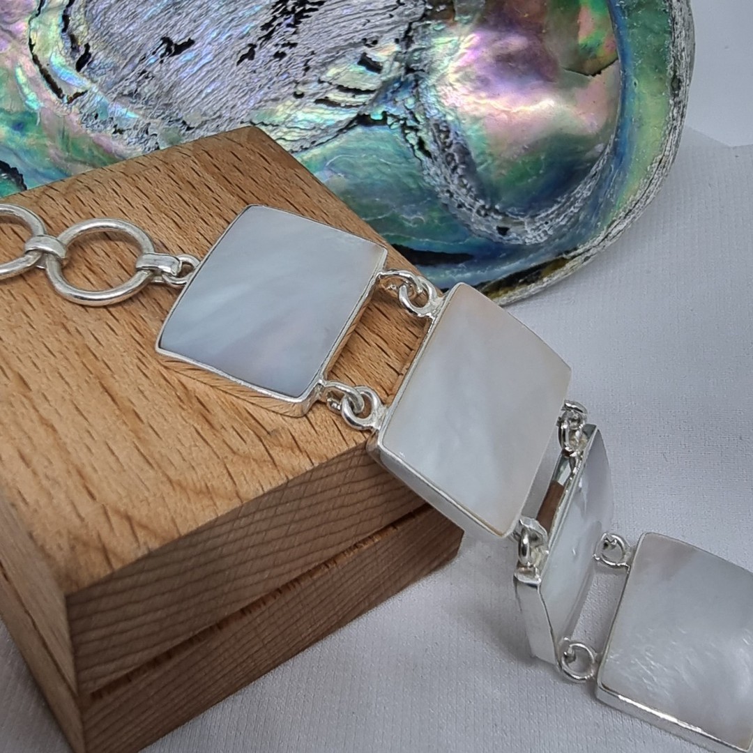 Sterling silver mother of pearl shell bracelet image 1