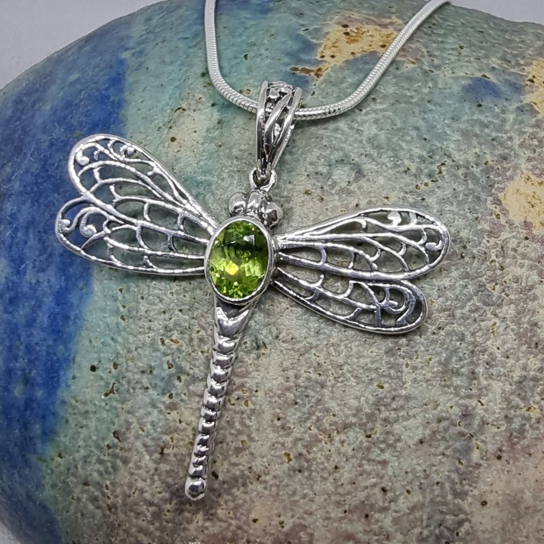 Sterling silver peridot dragonfly pendant image 2