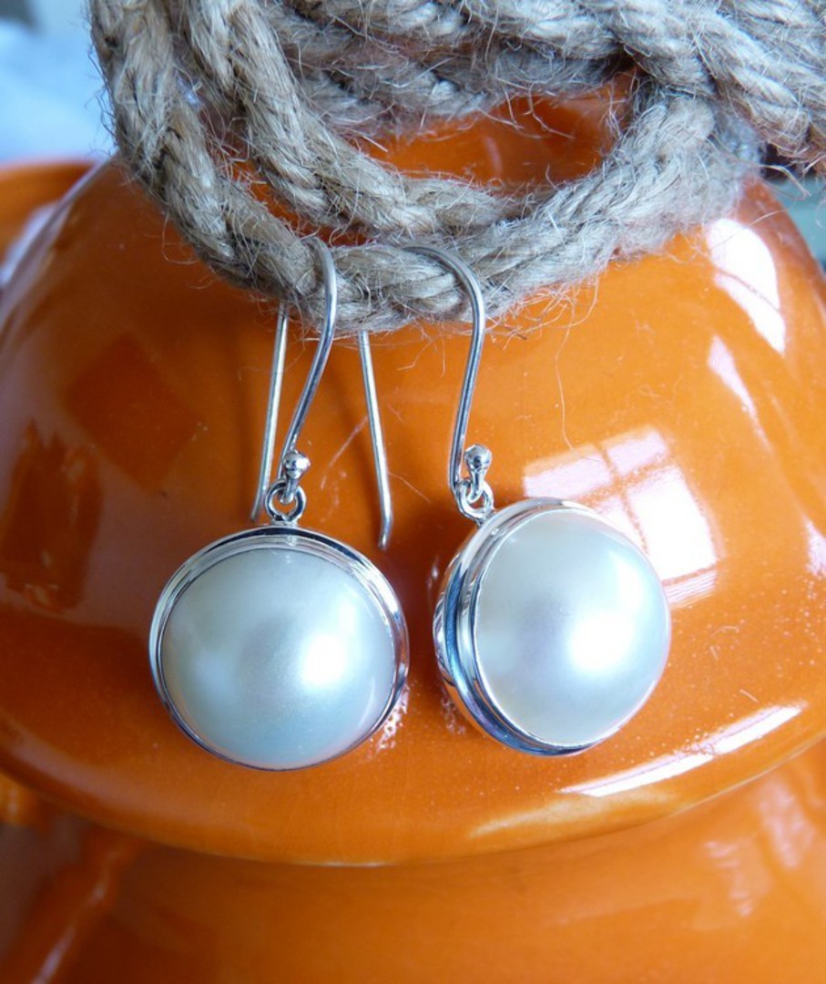 Large white mabe pearl earrings image 3