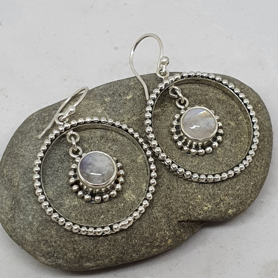 Fabulous, large decorated moonstone gemstone hoop earrings image 2