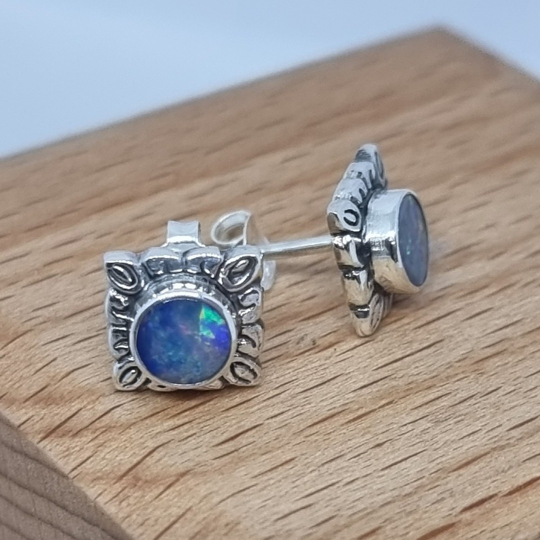 Sterling silver opal stud earrings image 2