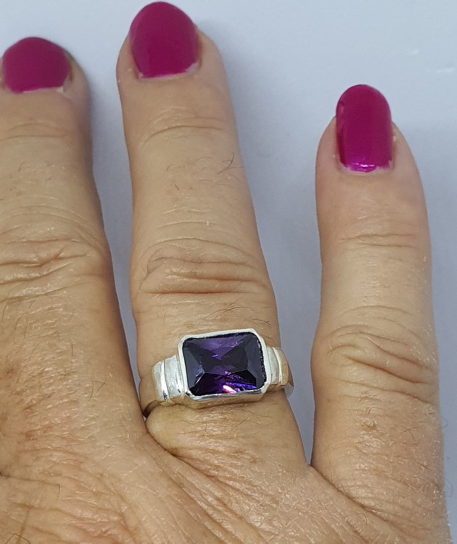 Silver ring with rectangle deep purple stone, made in NZ - Size N image 2