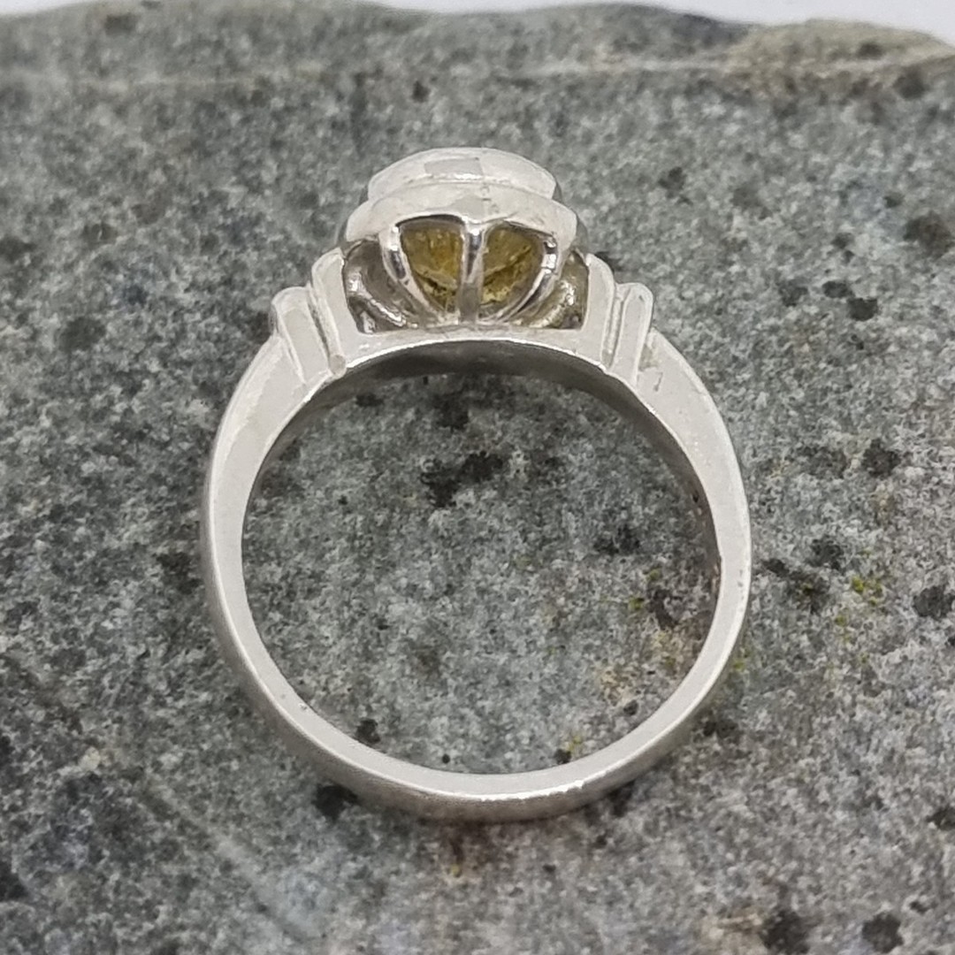 Silver ring with golden sparkling cz stone image 3