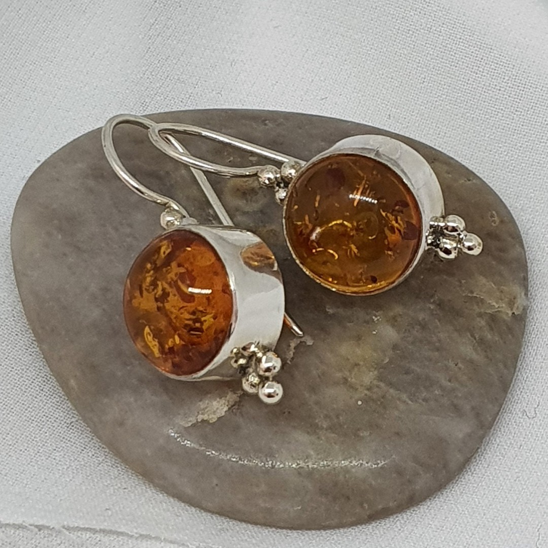 Sterling silver round amber earrings image 2