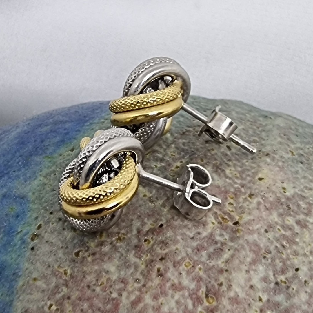 Silver knot stud earrings with gold plating image 3
