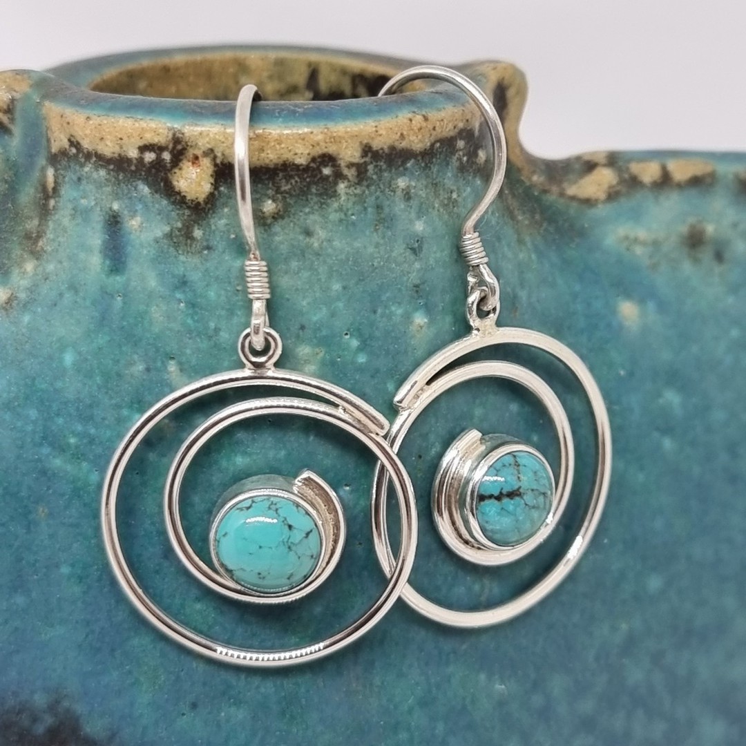 Turquoise sterling silver spiral earrings image 1