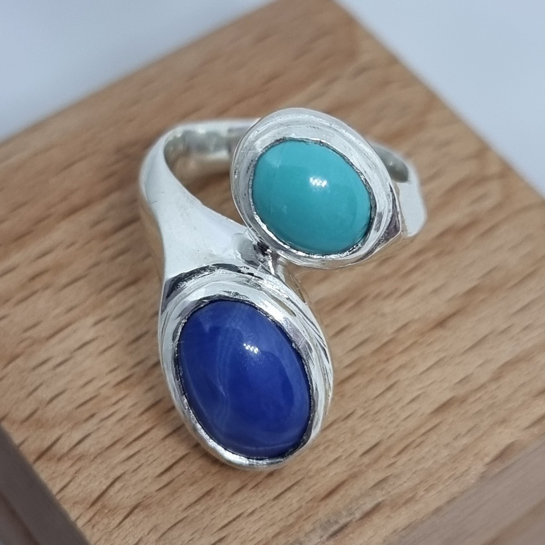 Turquoise and blue gemstone silver ring image 2