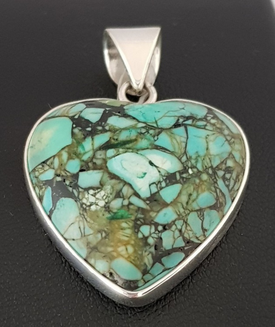 Turquoise silver heart pendant image 1