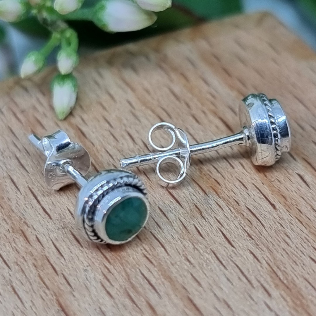 Sterling silver emerald gemstone stud earrings image 3