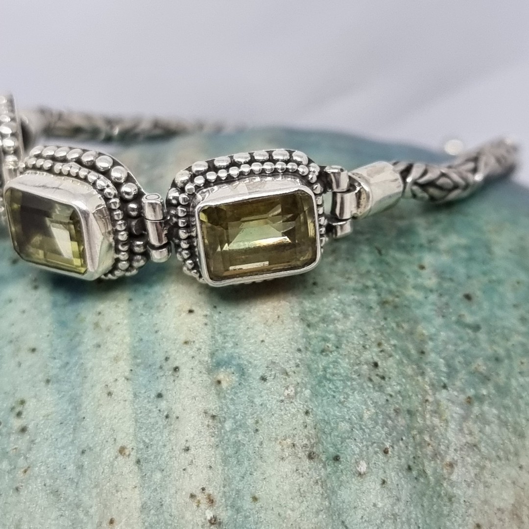 Sterling silver bracelet with green gemstones image 3