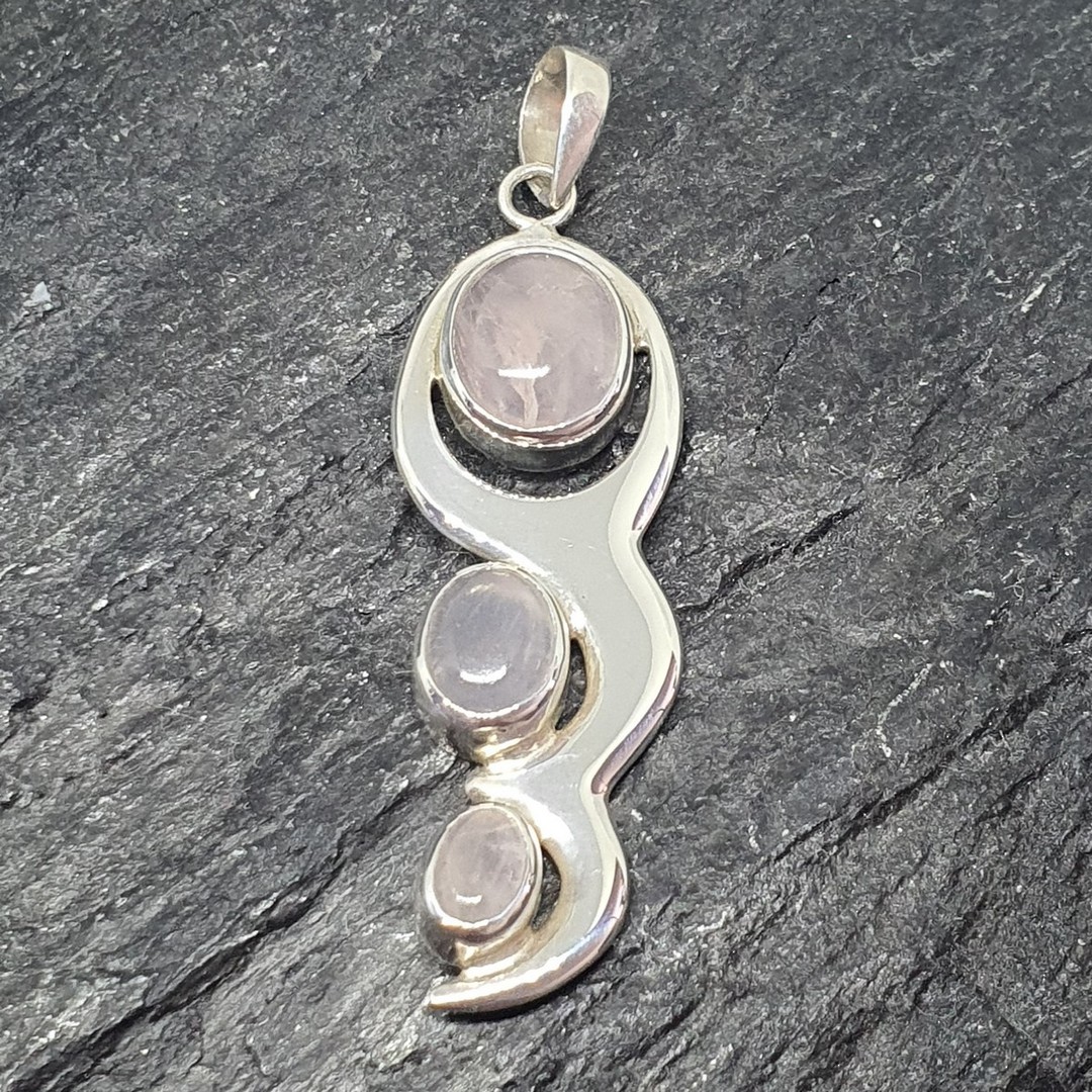 Sterling silver three stone rose quartz pendant image 0