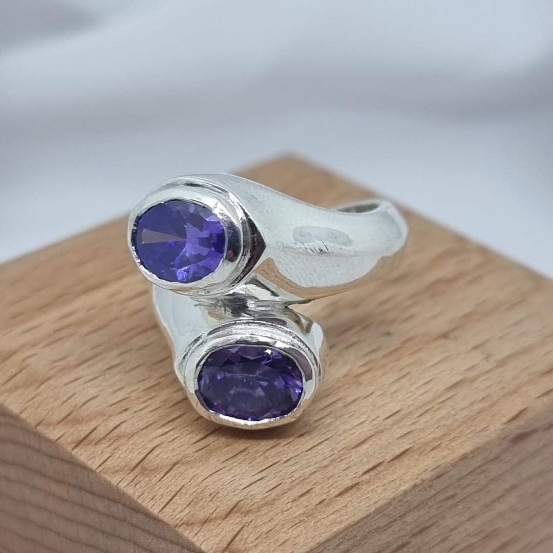 Sterling silver sparkling purple gemstone ring, made in NZ image 3