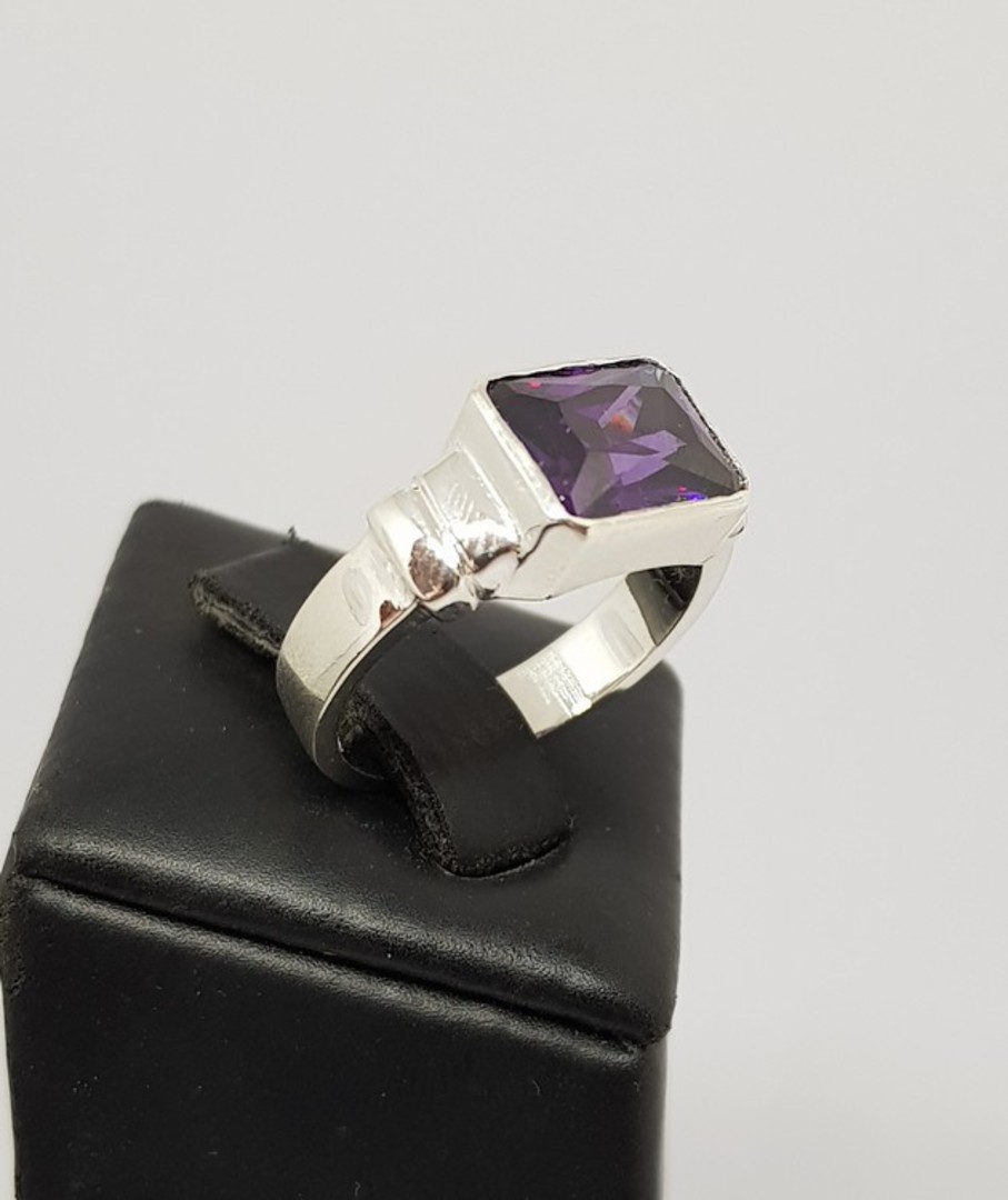 Silver ring with rectangle deep purple stone, made in NZ - Size N image 1