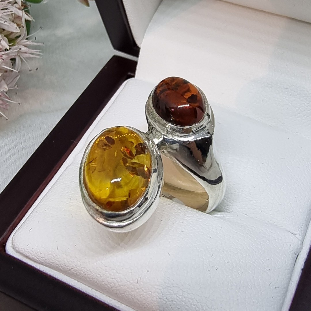 Sterling silver natural amber ring, made in NZ - size R image 4