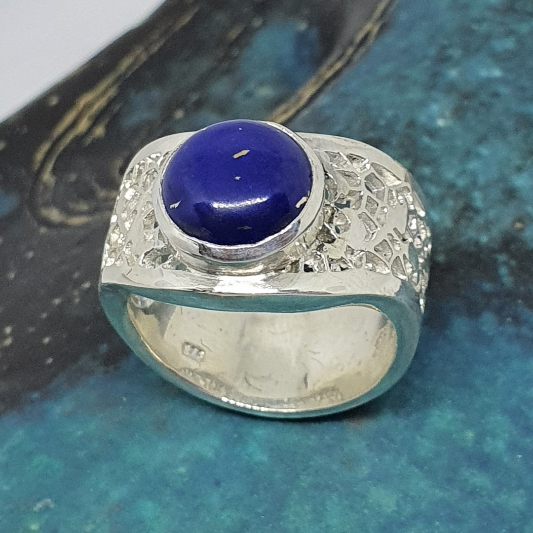 Chunky silver oval lapis lazuli ring - made in NZ image 0
