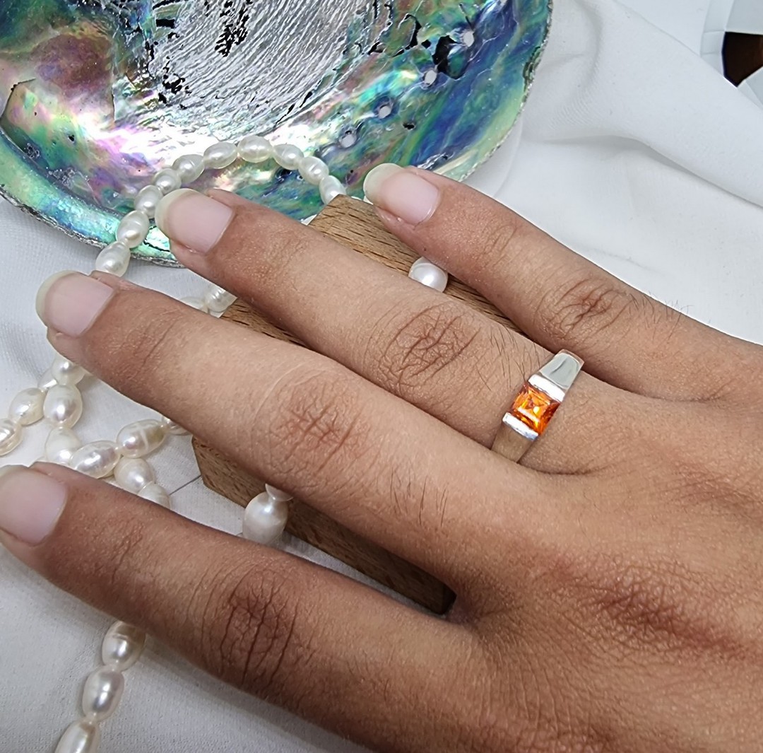 Silver ring with square orange gemstone gemstone image 2