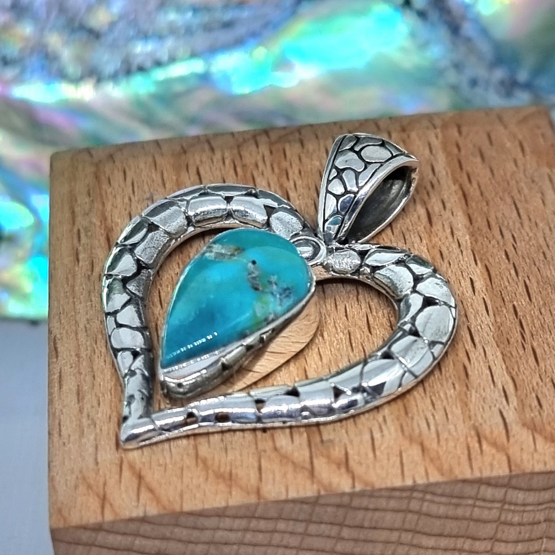 Sterling silver heart pendant with turquoise gemstone image 0