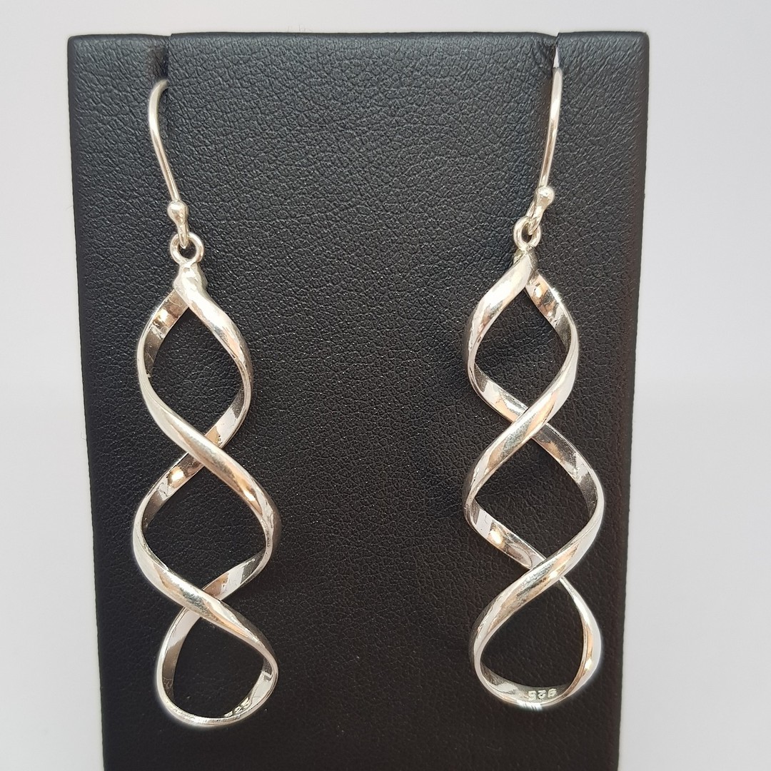 Silver infinity spiral earrings, longer style image 2