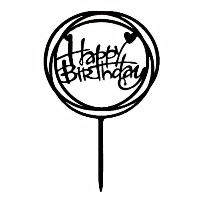 "Happy Birthday" Black Heart Topper Pic (160x100mm) - SOLD OUT image 0