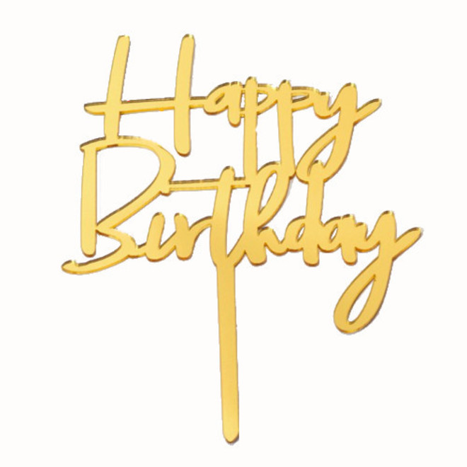 "Happy Birthday" Gold Script Topper Pic (150x120mm) image 0