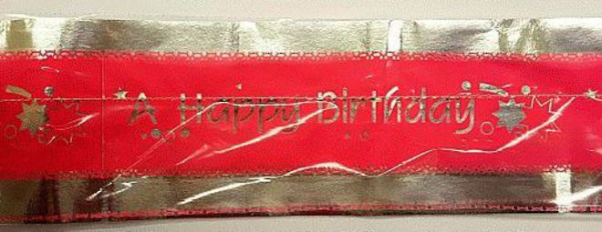 Happy Birthday Frill 7m x 76mm wide Silver on Pink - 3 LEFT image 0