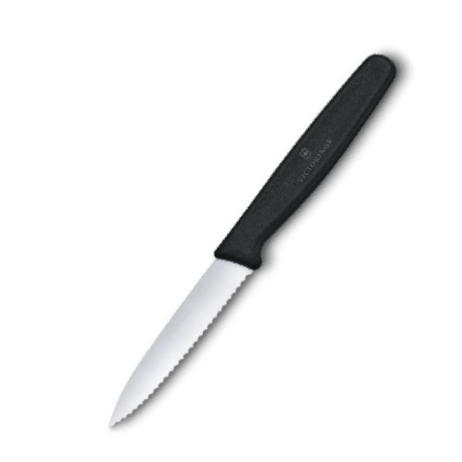 Long Handle Paring Knife. Black Nylon Handle (8cm Serrated blade) image 0