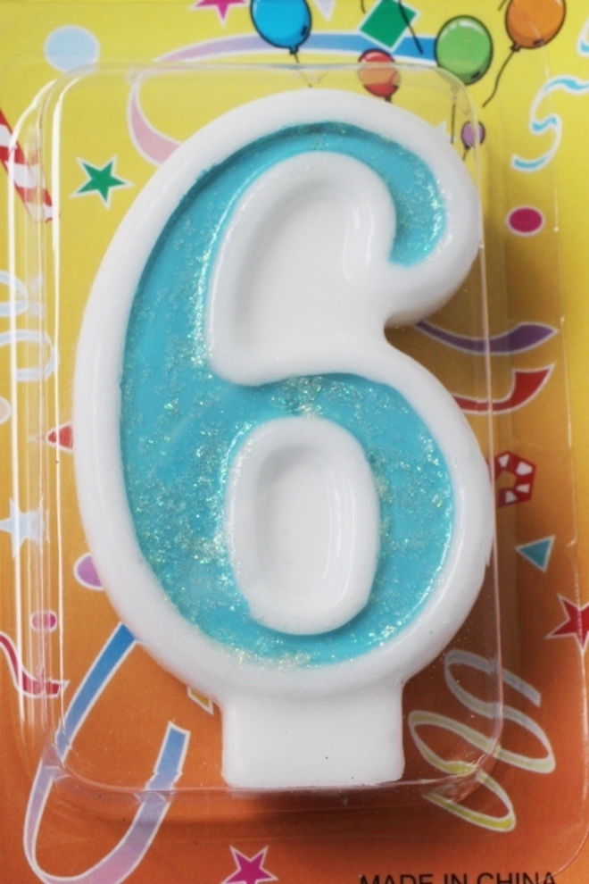 Candle Glitter Blue Number #6 (80mm) image 0
