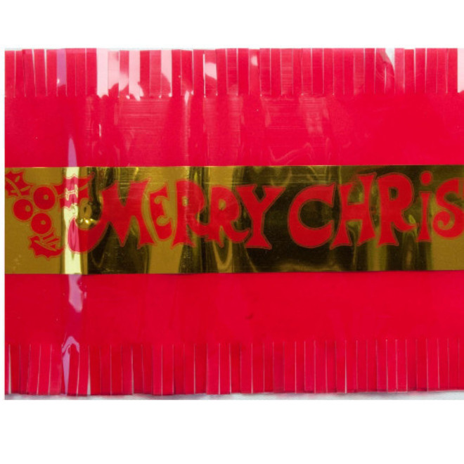 Gold Merry Xmas Cake Frill on Red (7.33 Metre Roll, 83mm width) image 0