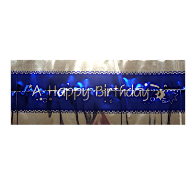 Cake Band Happy Birthday Royal Blue/Silver 63mm (7m) image 0