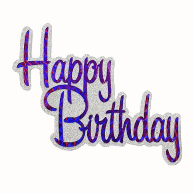 "Happy Birthday" Glitter Silver & Purple Cake Topper (Card 130x110mm) image 0