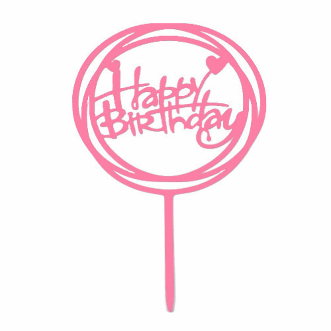 "Happy Birthday" Pink Heart Topper Pic (160x100mm) - SOLD OUT image 0