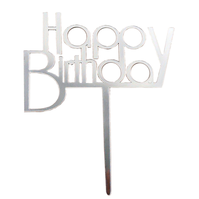 "Happy Birthday" Silver Script Topper Pic (150x120mm) image 0