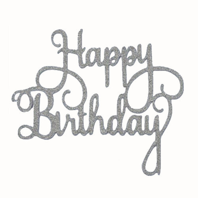 "Happy Birthday" Glitter Silver Cake Topper (Card 140x110mm) image 0