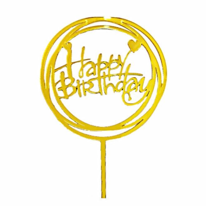 "Happy Birthday" Gold Heart Topper Pic (160x100mm) image 0