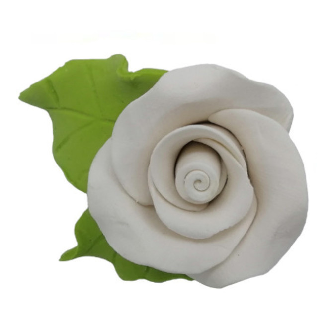 Icing 30mm White Roses With Leaf (144) image 0
