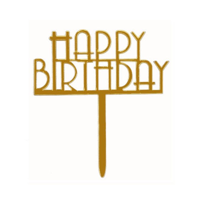 "Happy Birthday" Gold Block Script Topper Pic (150x120mm) image 0