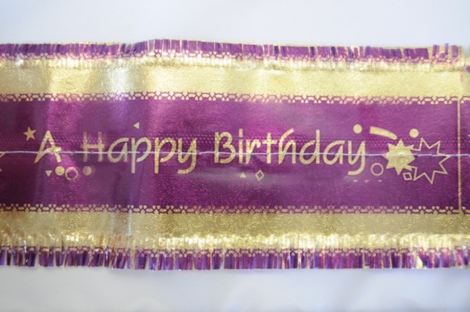 Happy Birthday Band 1m x 76mm wide  Gold on Purple image 0