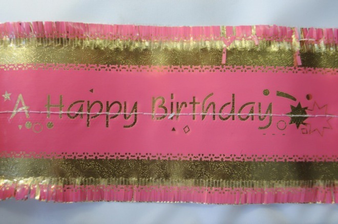 Happy Birthday Band 1m x 76mm wide  Gold on Pink image 0