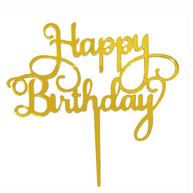 "Happy Birthday" Gold Old Script Topper Pic (150x120mm) image 0