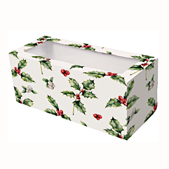 Vintage Christmas Holly Log Box (Window - 8 x 4 x 4") image 0