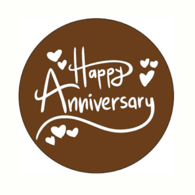 Chocolate Dark/White - "Happy Anniversary" Round 50mm (30PK) image 0