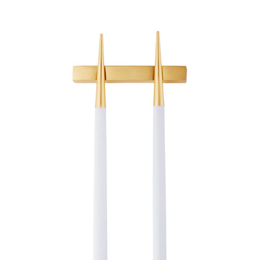 Goa White & Matt Gold Chopstick Pair with Stand image 1