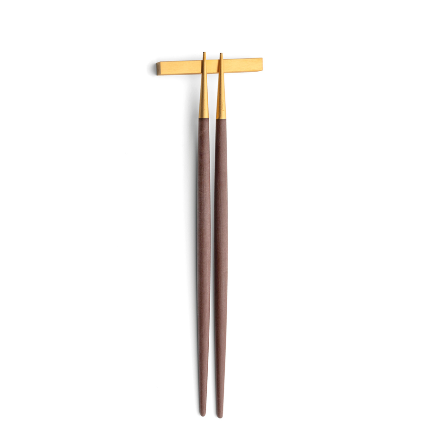 Goa Brown & Matt Gold Chopstick Pair with Stand image 0