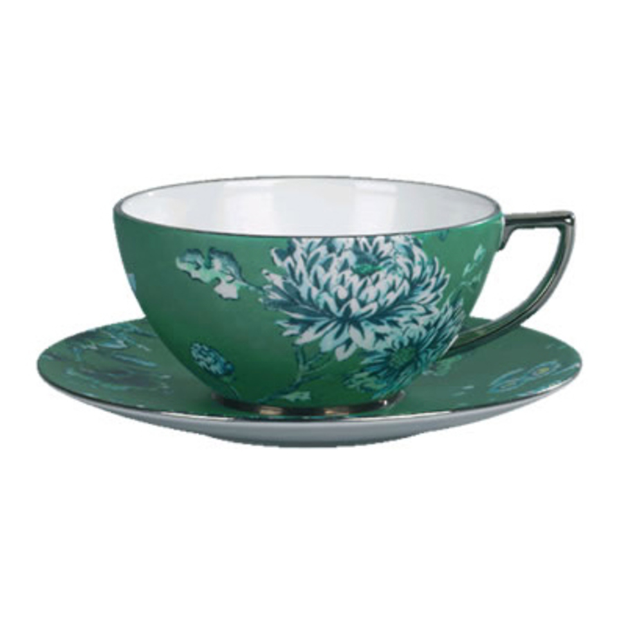 Chinoiserie Green Cup & Saucer Pair image 0