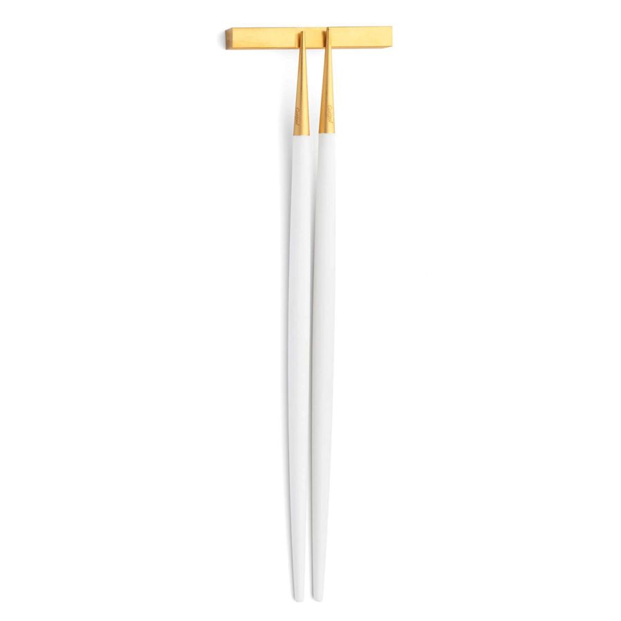 Goa White & Matt Gold Chopstick Pair with Stand image 0