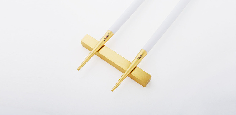 Goa White & Matt Gold Chopstick Pair with Stand image 3