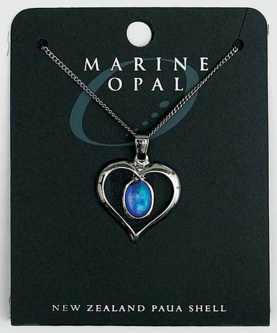 PJS13 - Marine Opal Fine Chain Necklace - Paua Oval in Heart image 0