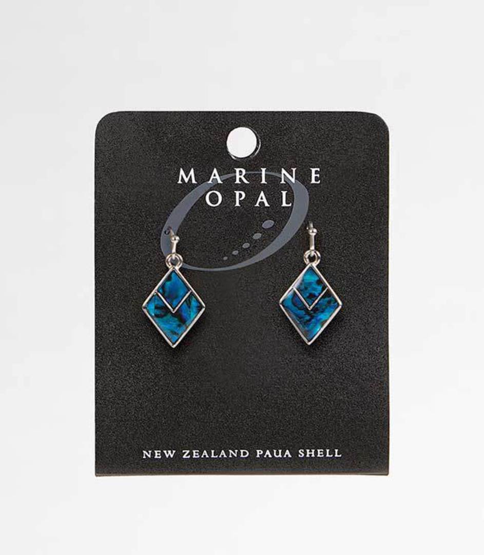 MOE77 - Marine Opal Diamond with V Blue Paua Earrings image 0