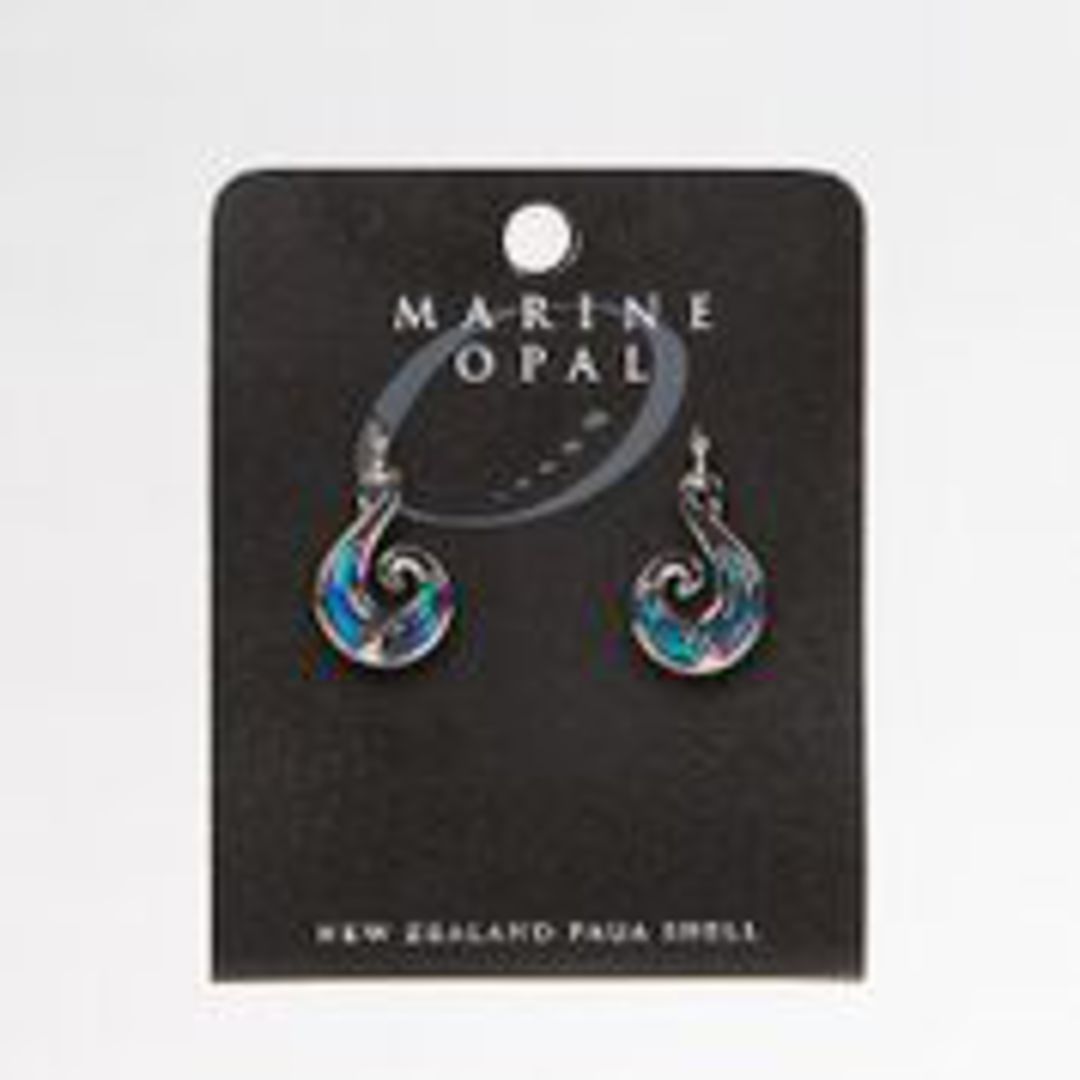 MOE53 - Marine Opal Paua with Fish Hook Design Earrings image 0
